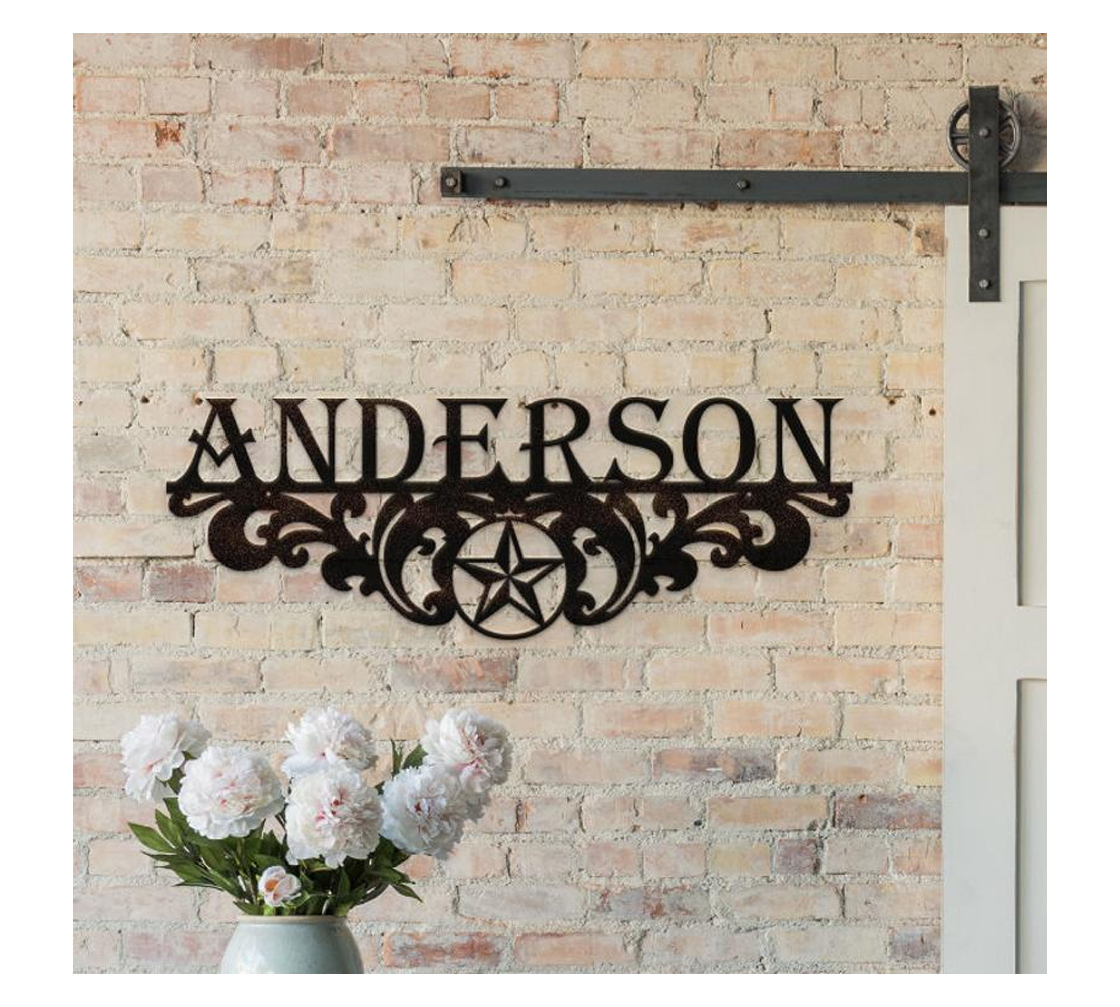 Metal Family Name Sign Texas Star Scroll