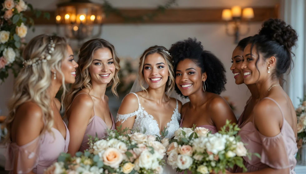 Four bridesmaid with the bride holding flower.