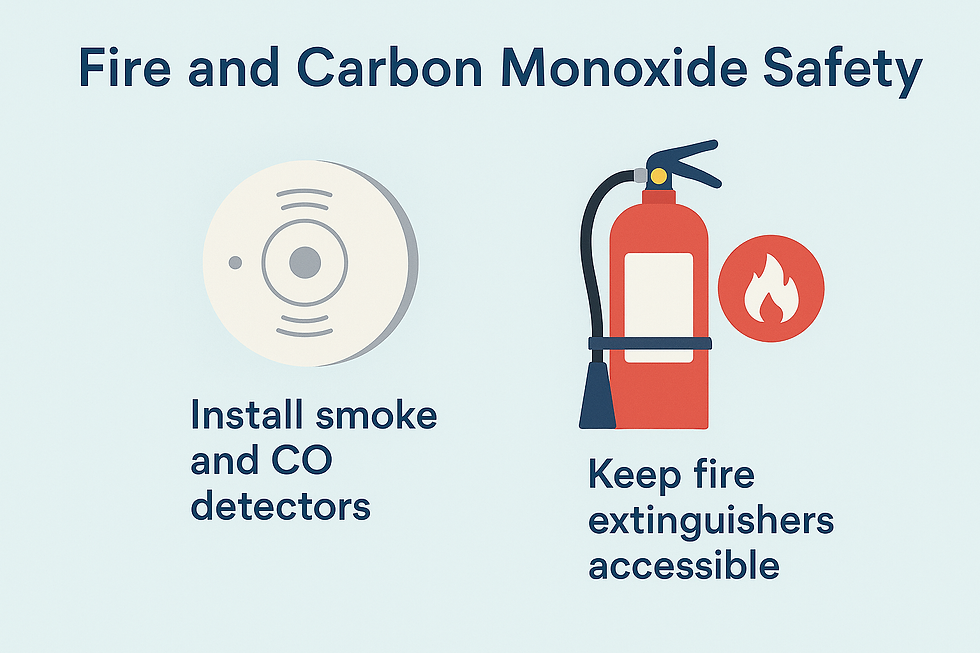 Ensure safety at home by installing smoke and carbon monoxide detectors and keeping fire extinguishers easily accessible.