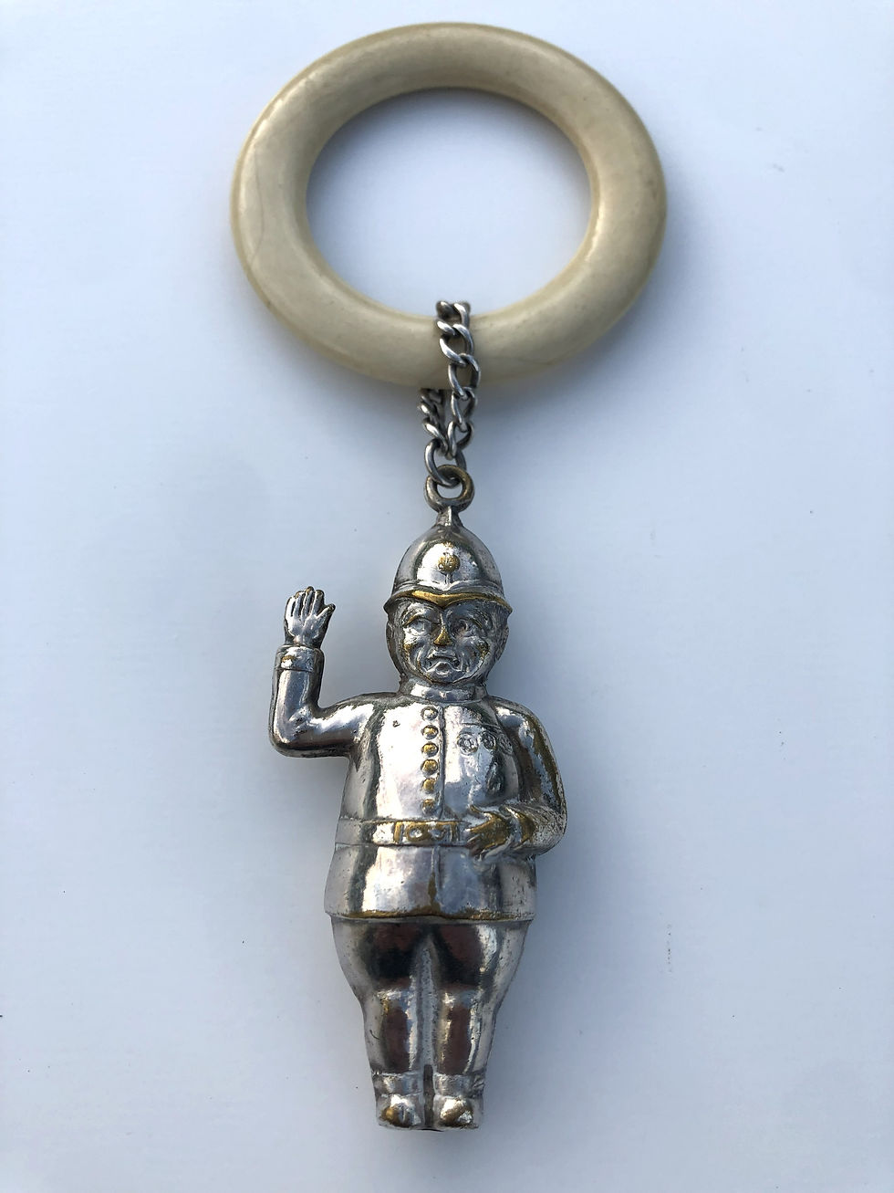 Silver Plate Policeman Babies Rattle