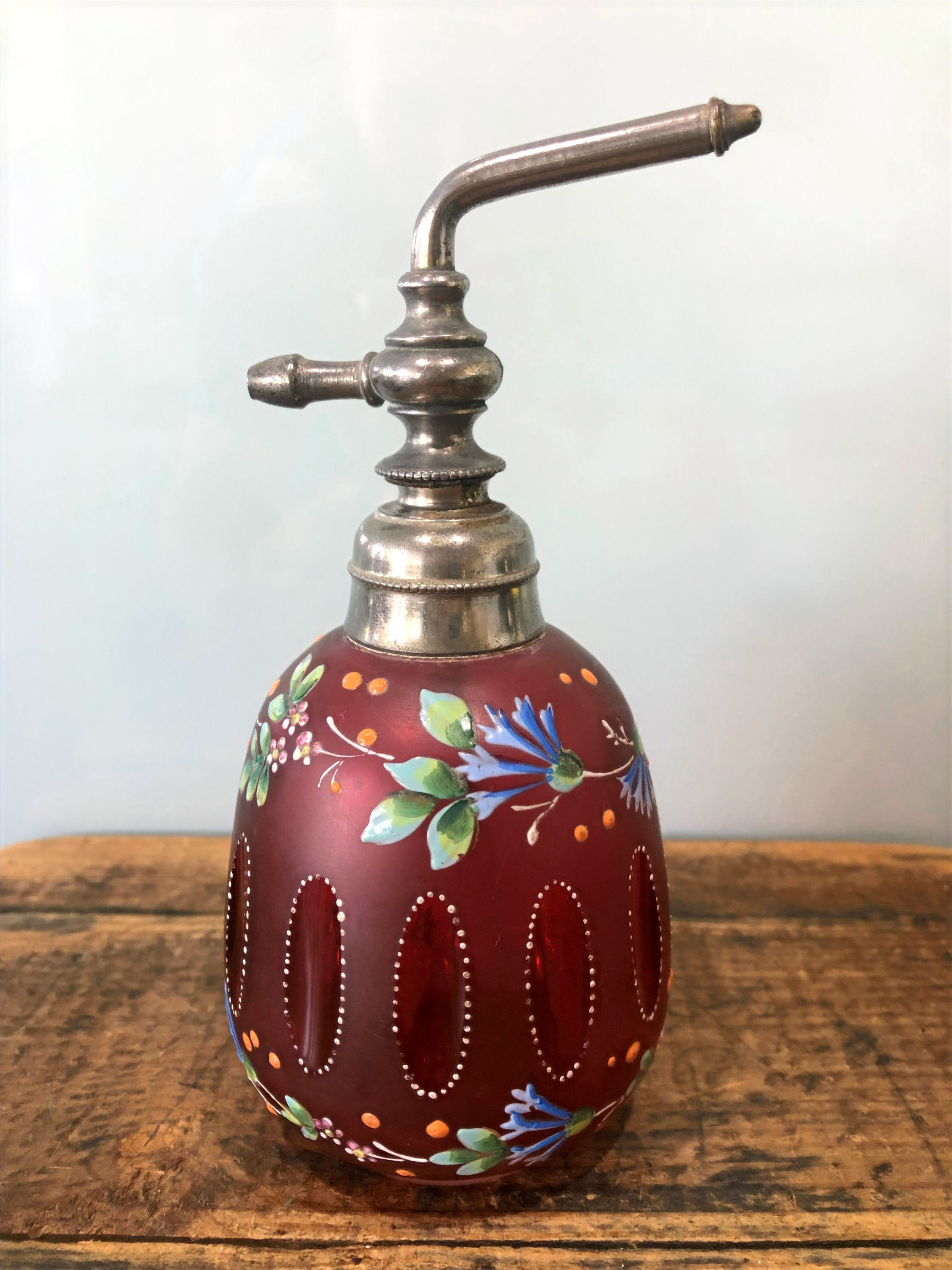 Vintage Enameled pink glass perfume atomiser