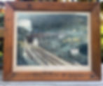 vintage coloured photo of a steam engine on a bridge