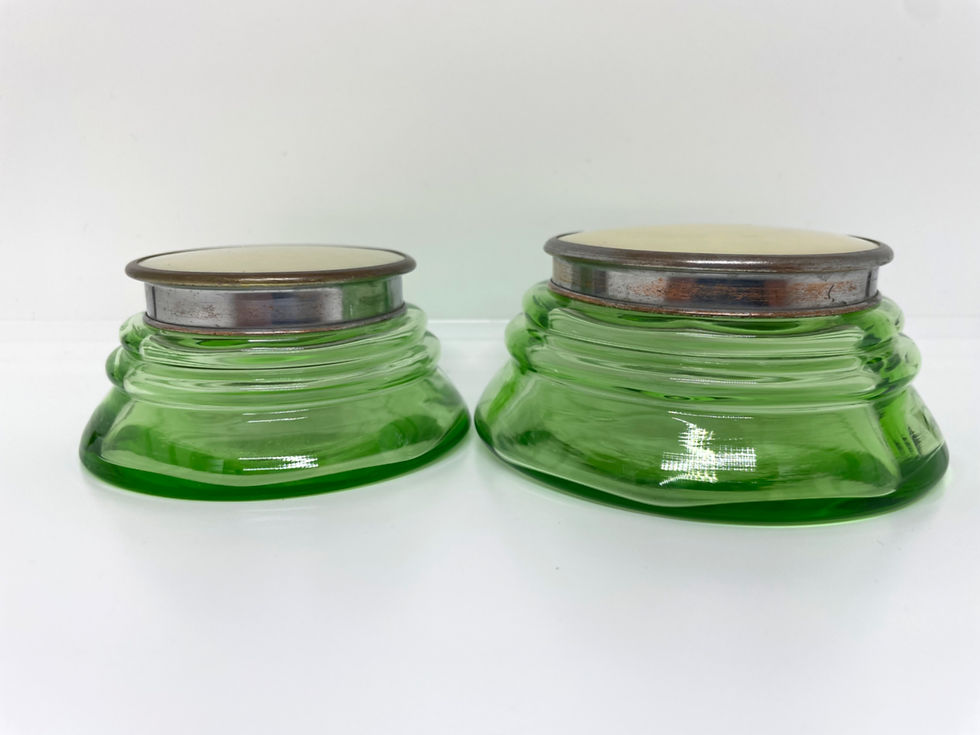 Thumbnail: vintage green glass jars with lids