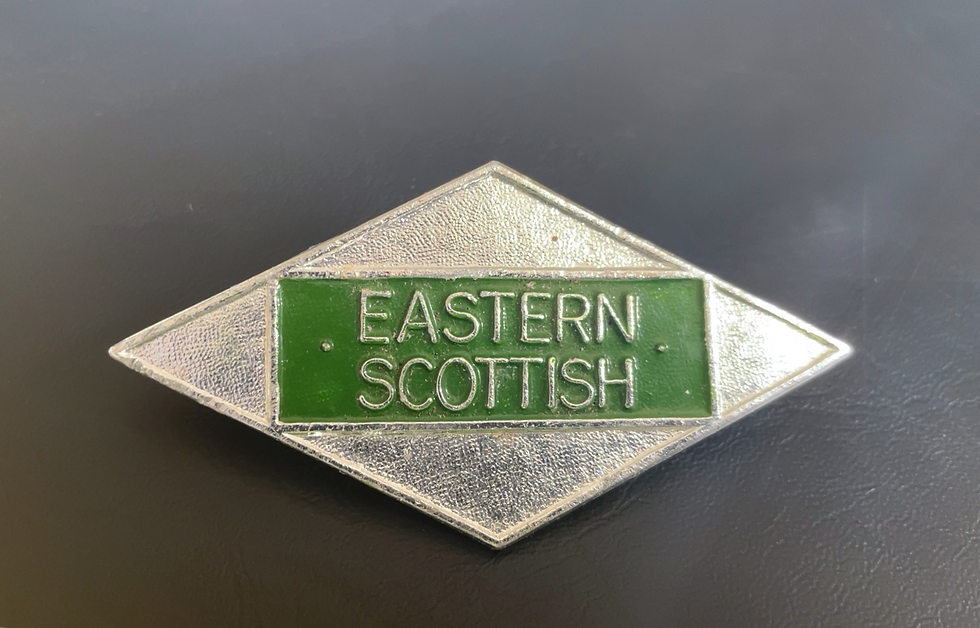 silver and green bus drivers badge