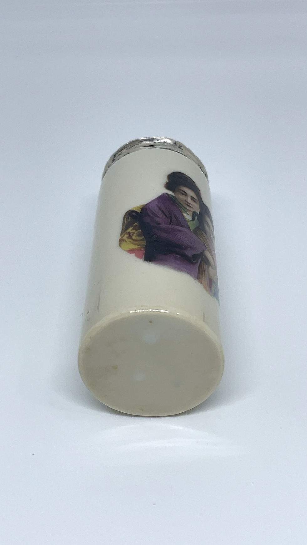 Thumbnail: vintage porcelain vanity bottle with silver lid