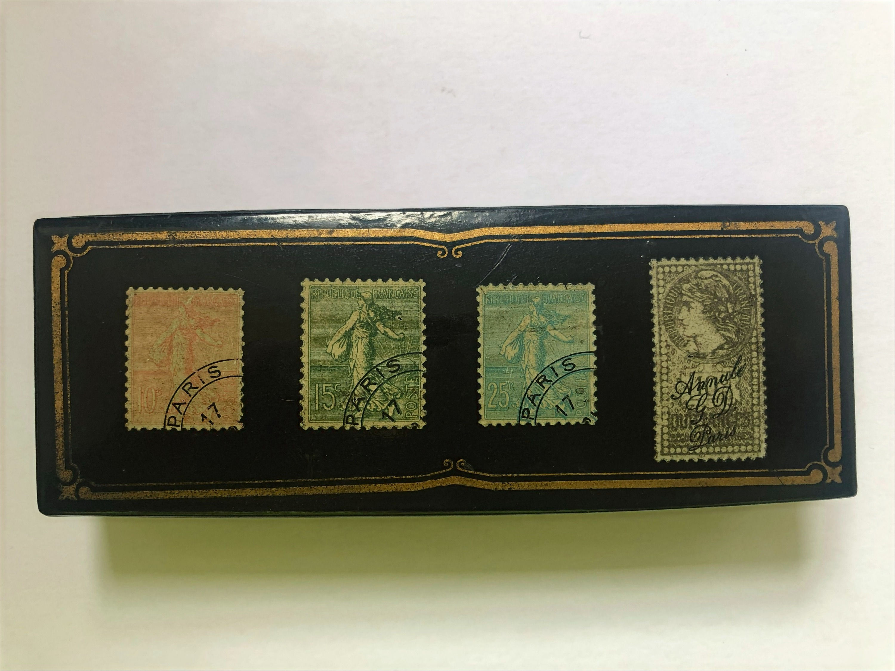 French Four Compartment Stamp Box