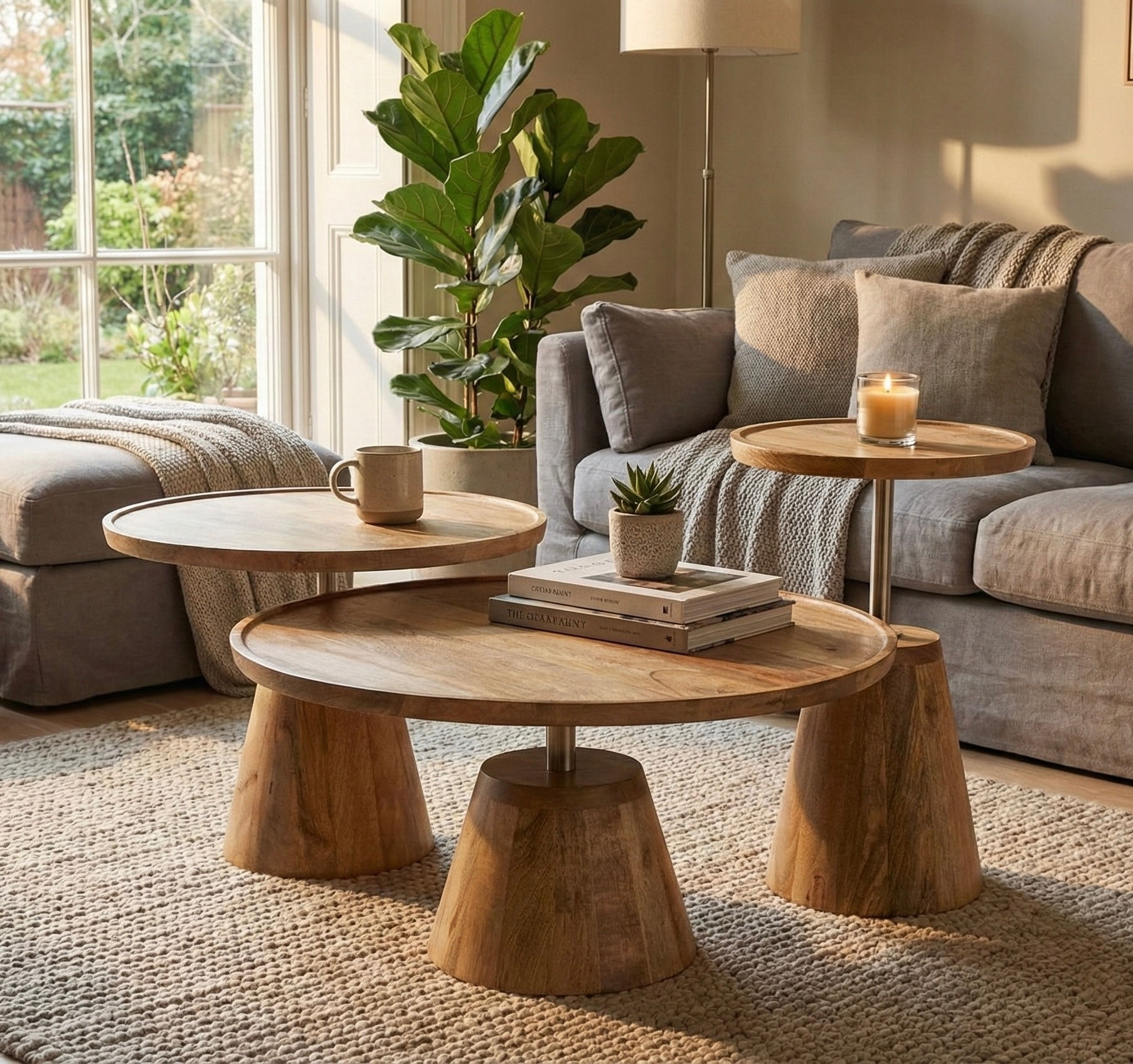 סט שולחנות Mango Elevate – עיצוב טבעי בשלוש רמות