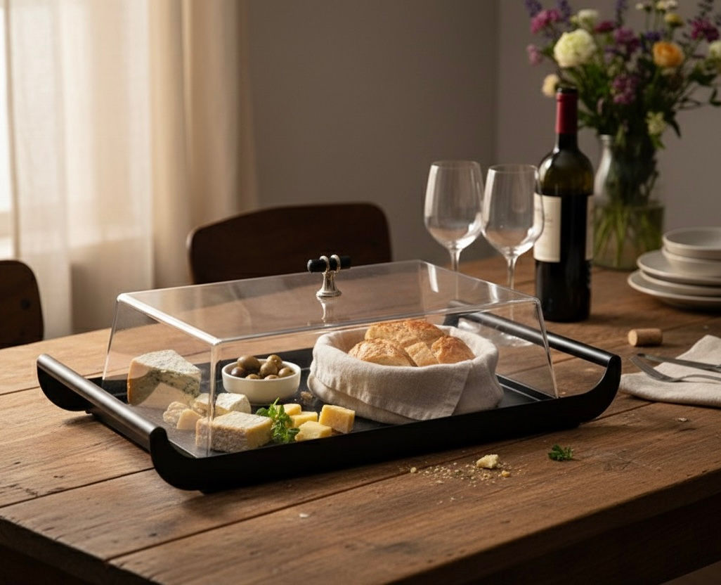 מגש ARMAND BLACK עם מכסה – Black Elegance Dome