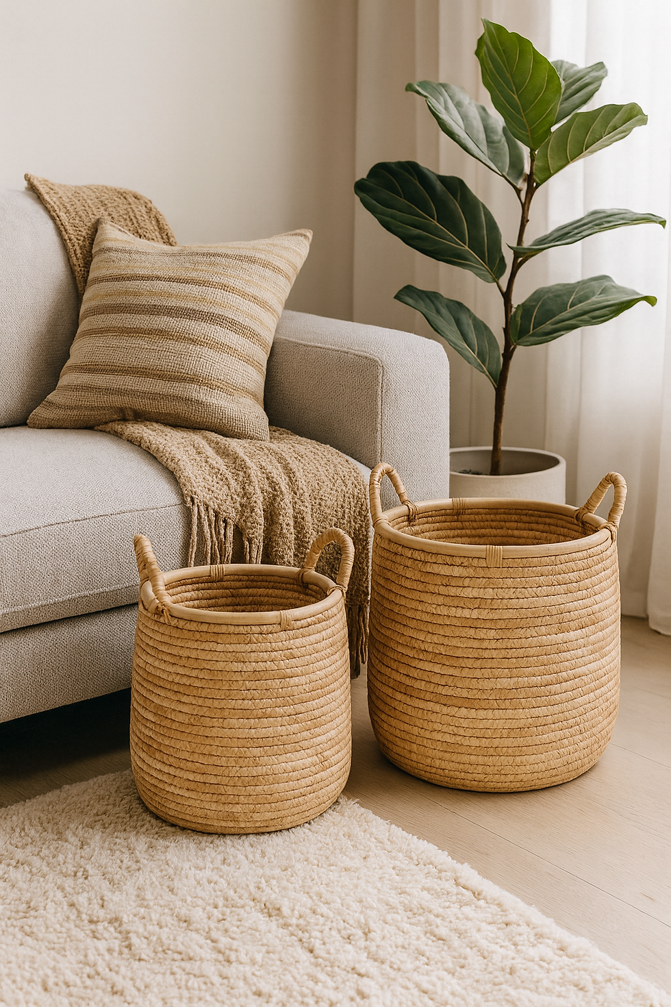 סט סלי קש טבעיים “NATURA BASKETS” – זוג סלים קלועים בעבודת יד