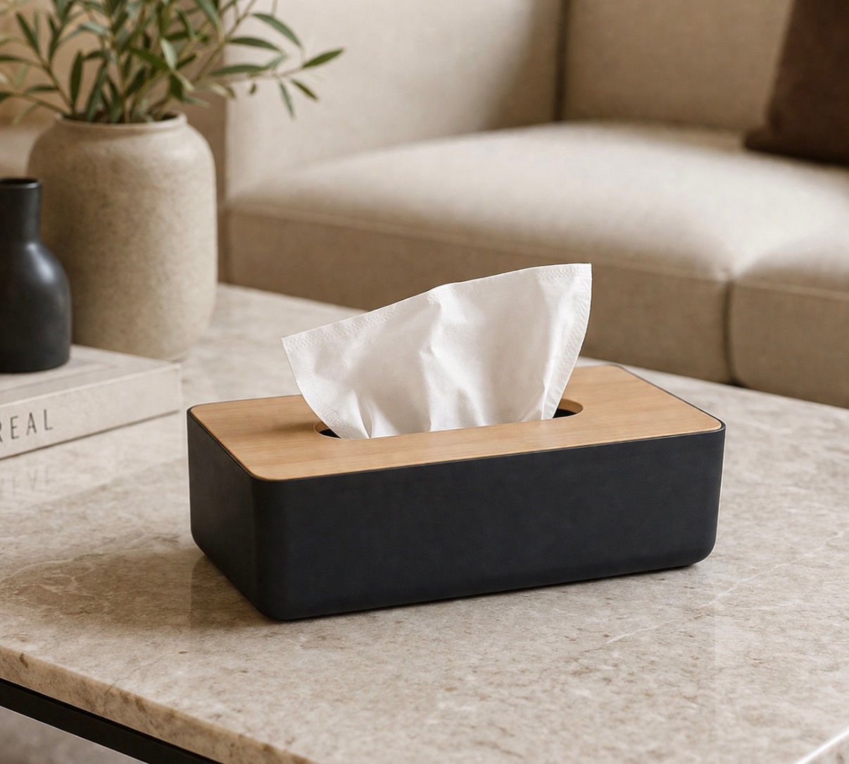 קופסת טישו BLACK BAMBOO – עיצוב מודרני בשילוב עץ טבעי