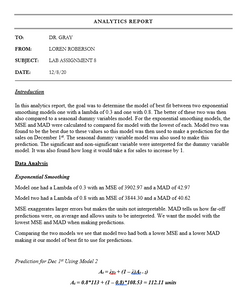 Analytics Report for Excel Work