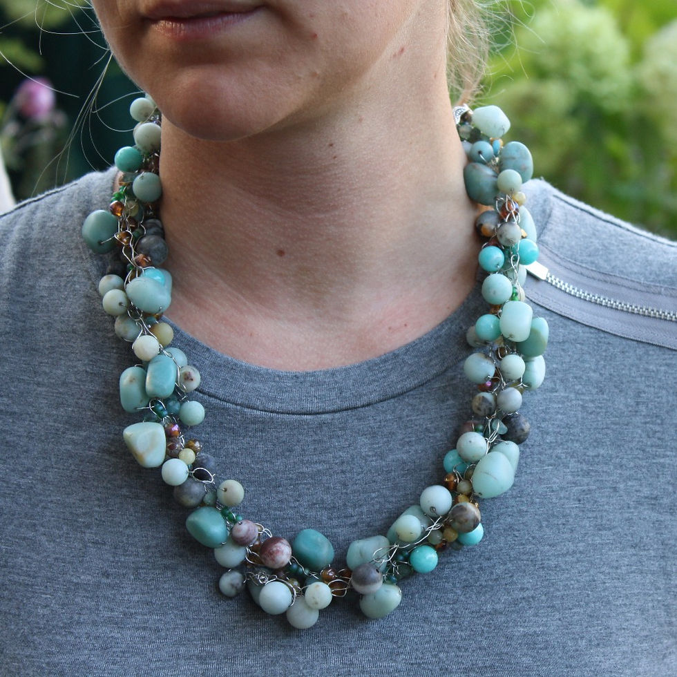 Thumbnail: Hand Crocheted Tumbled Agate Neckalce with Silver