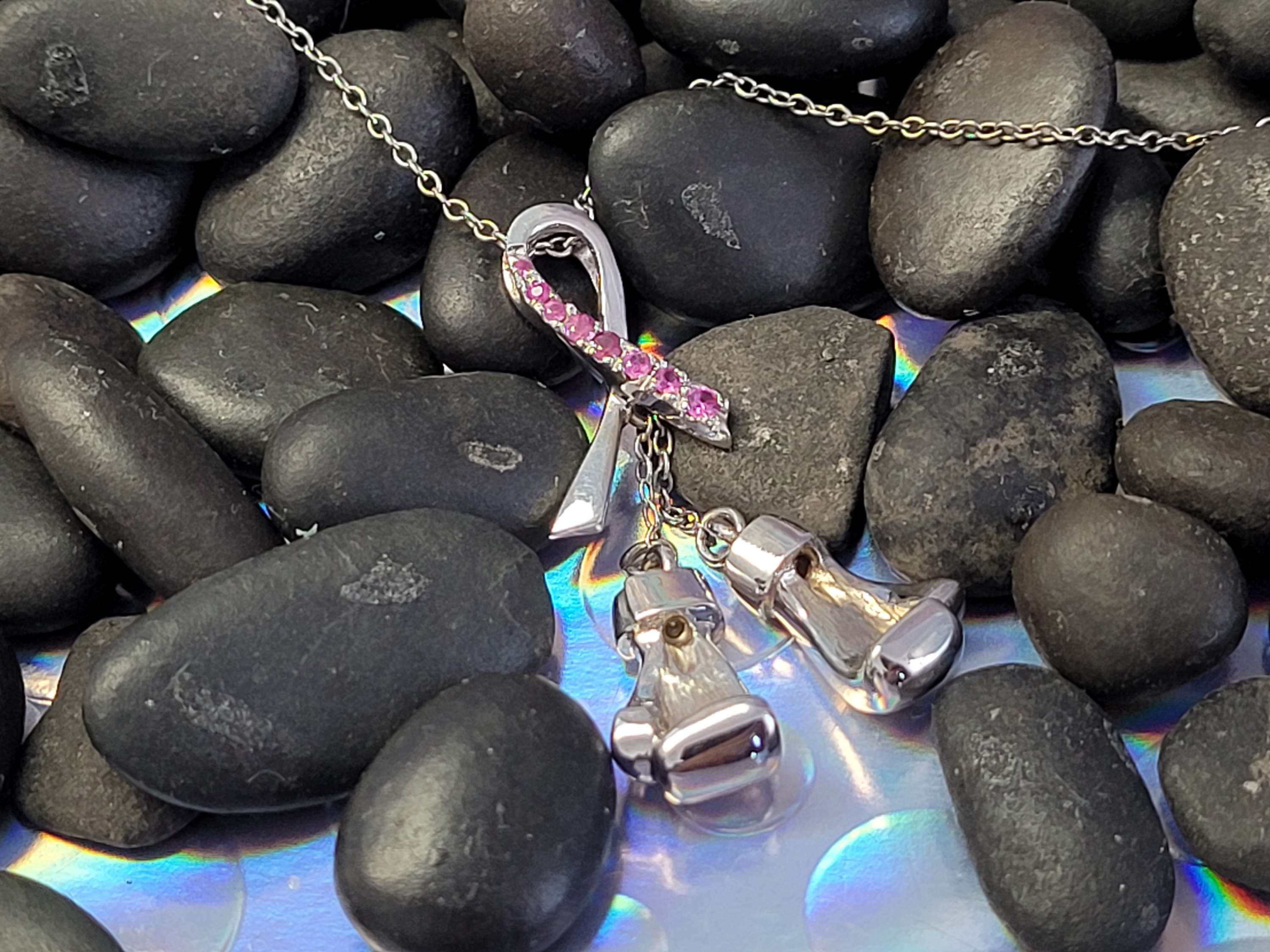 Breast Cancer Awareness/Fight Ribbon and Boxing gloves 14k wg