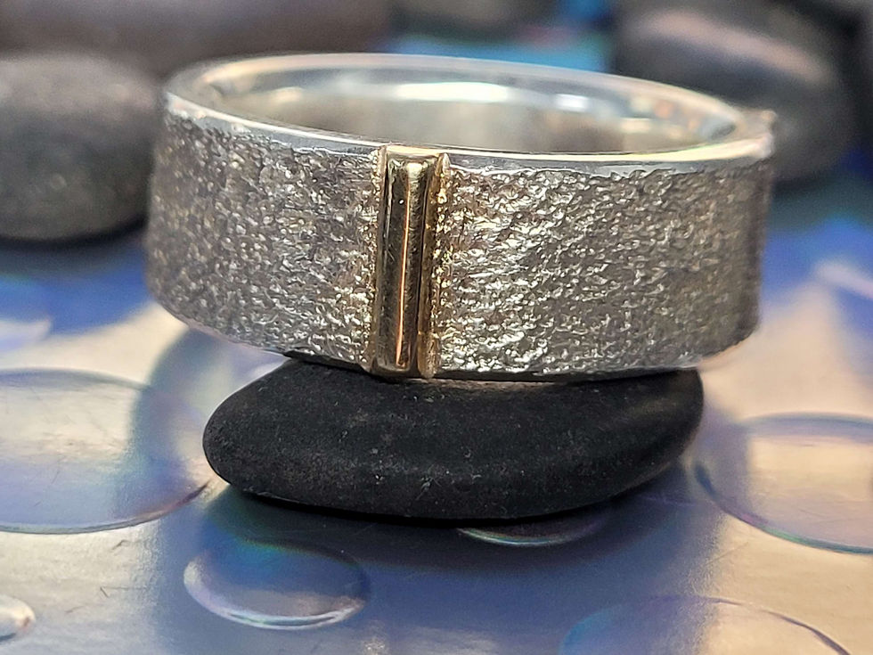 Thumbnail: Tufa Cast 8mm Band - Argentium Silver/14k yellow gold