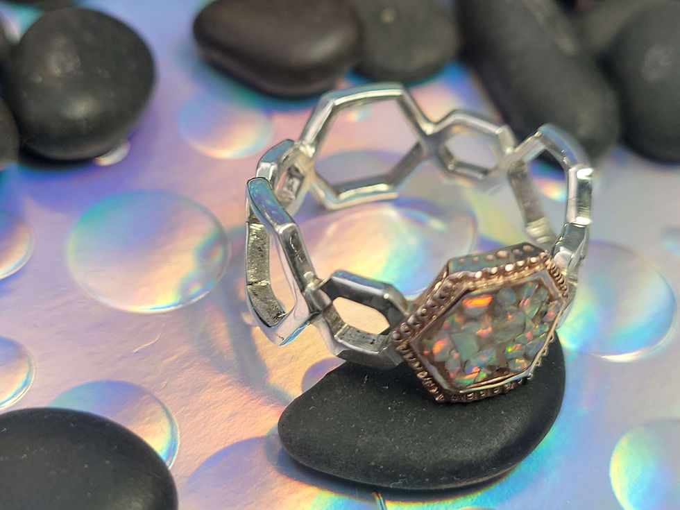 Thumbnail: Opal Chip Inlay ring with rose gold bezel.