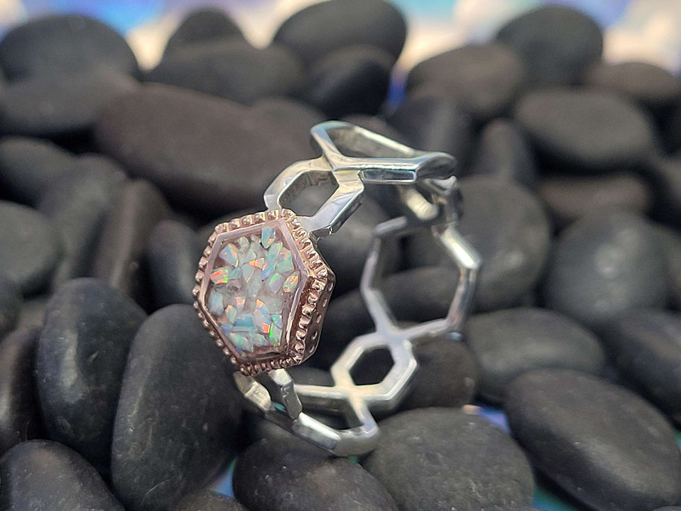Thumbnail: Opal Chip Inlay ring with rose gold bezel.
