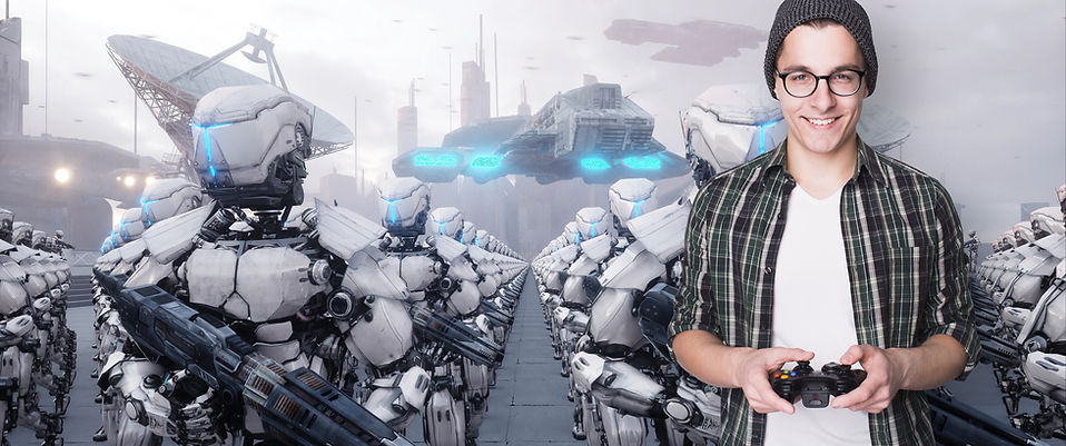 Jeune homme avec des manettes