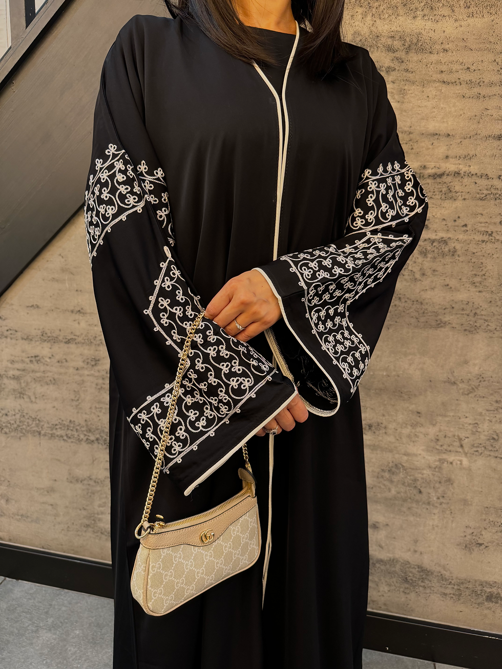Thumbnail: Embroidered Sleeves Black Abaya