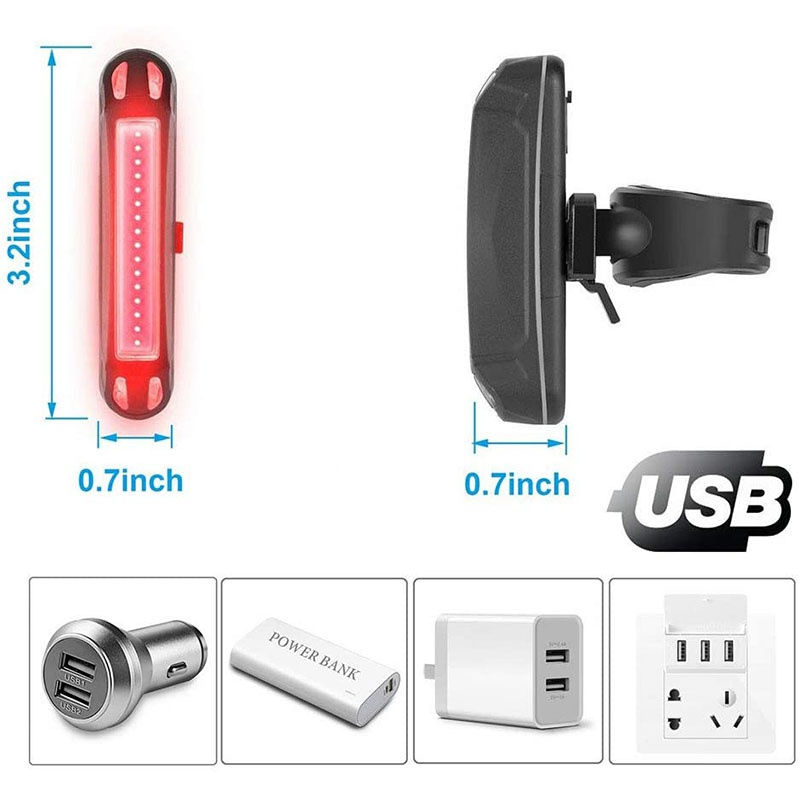 Miniatura: Bicycle Rear Light Waterproof USB Rechargeable LED Safety Warning Lamp Bike Flas