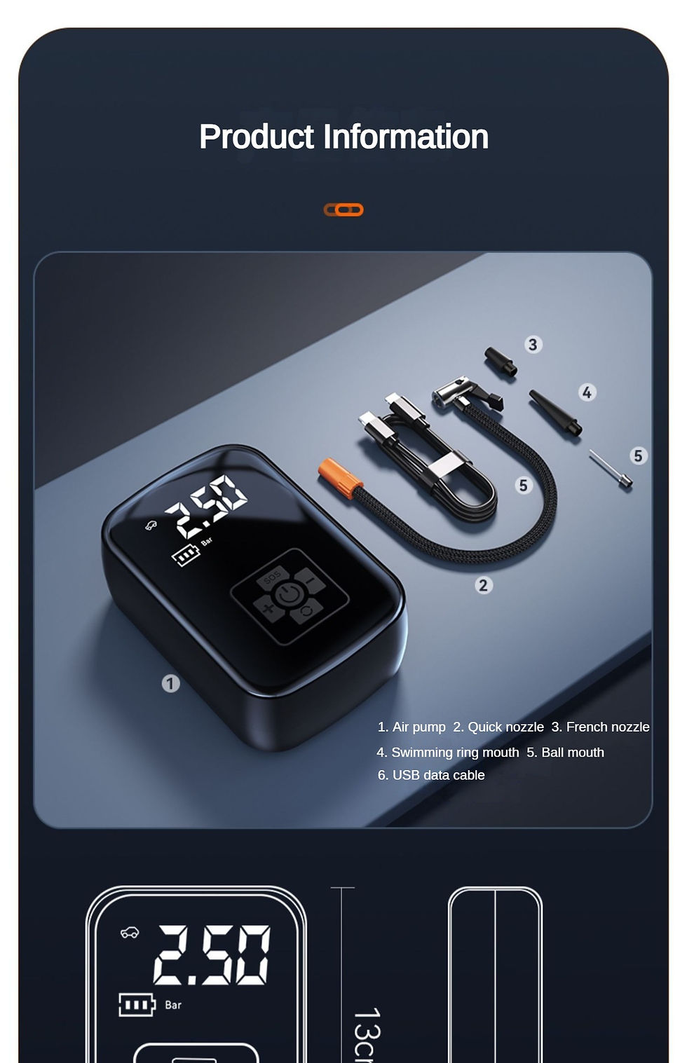 Miniatura: Portable Wireless Tire Inflator 150 PSI | Rechargeable Air Compressor