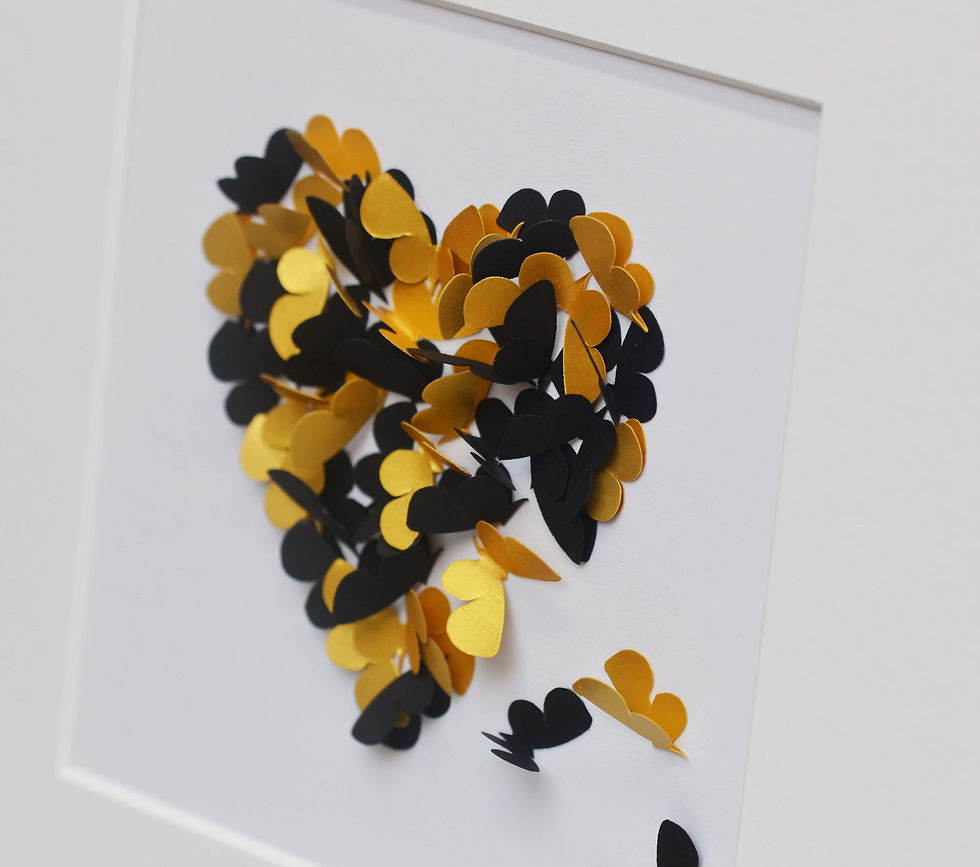 Thumbnail: Framed 3D Gold and Black Butterfly Heart, Your choice of butterfly colours
