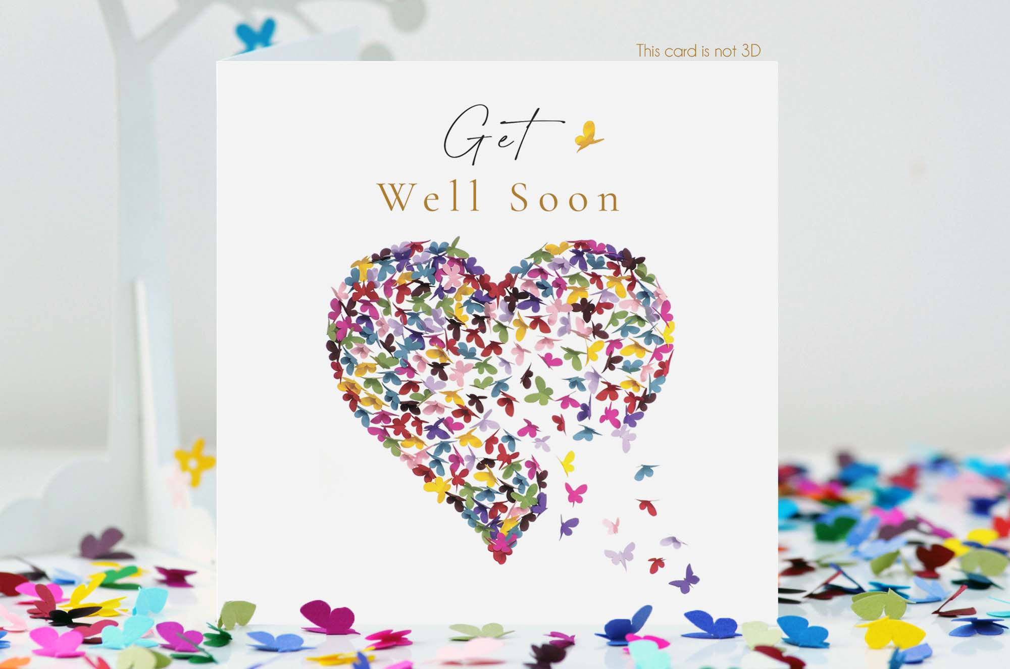 Get Well Soon Rainbow Butterfly Heart Butterflies Card