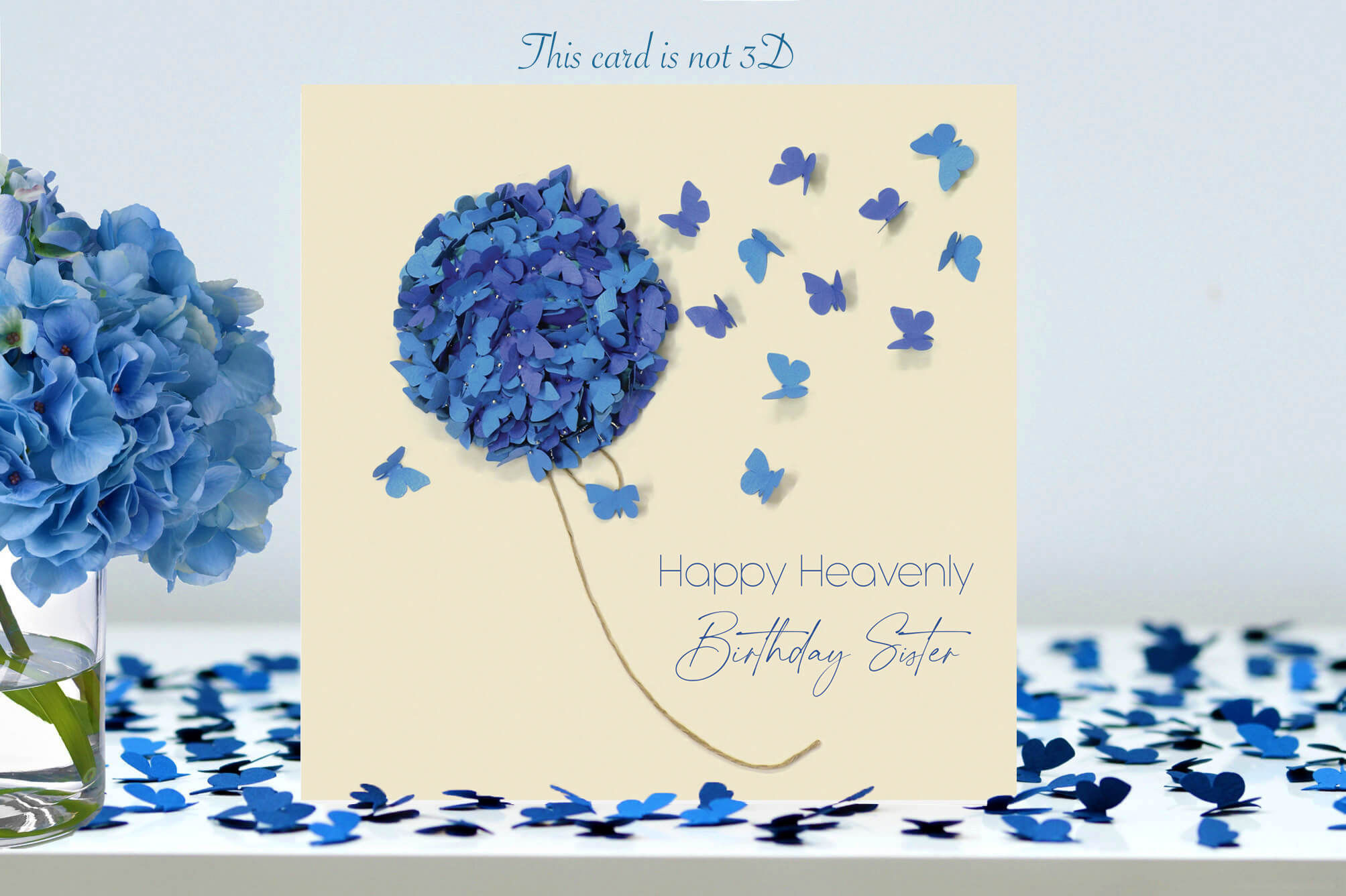 Heavenly Birthday Sister Butterfly Blue Hydrangea Butterflies Card