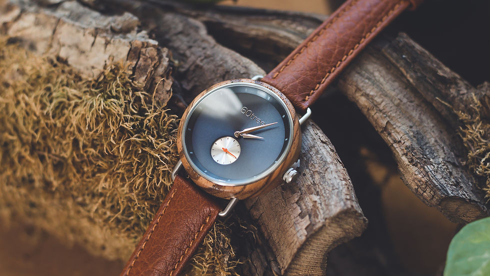 Thumbnail: 60tree Holzuhr Everest mit Echtleder-Armband