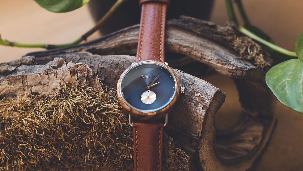 Thumbnail: 60tree Holzuhr Everest mit Echtleder-Armband