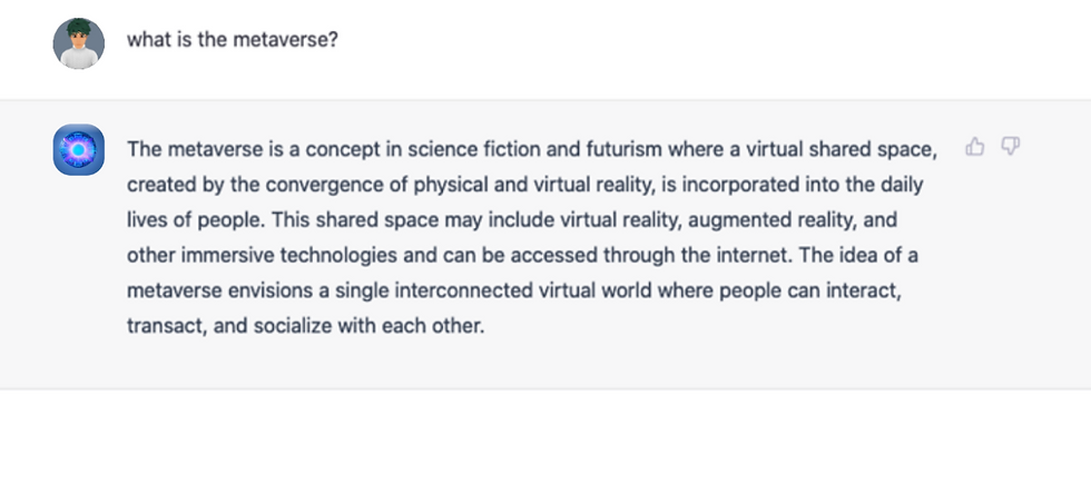 ChatGPT provides the meaning of the metaverse