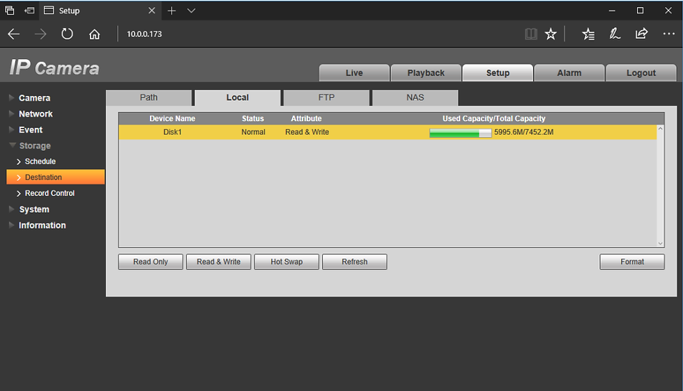 Mission Tech Cloud Camera Local Storage Option Menu