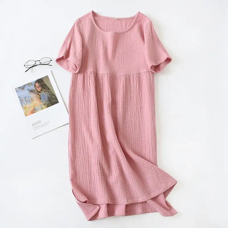 Thumbnail: Sleepshirts Comfortable Solid Color Cotton Gauze Long Home Nightgowns