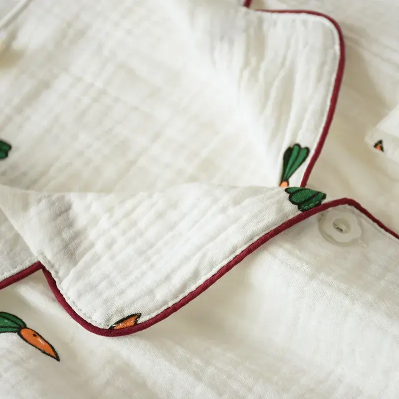 Thumbnail: Ladies Pajamas Suit Summer Comfortable Cotton Gauze Lapel Pajamas Suit