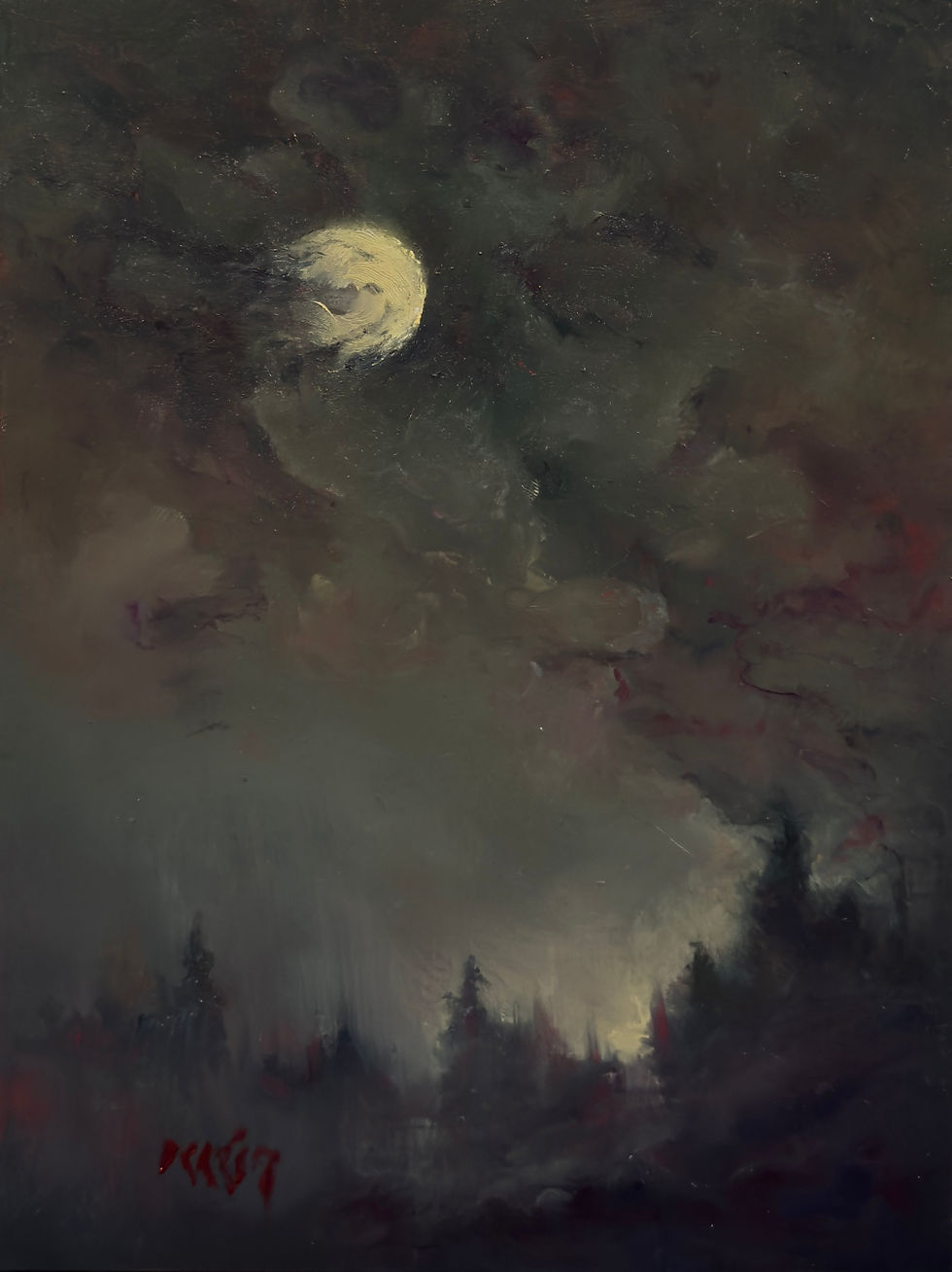 An oil painting of a mysterious orb in the sky.