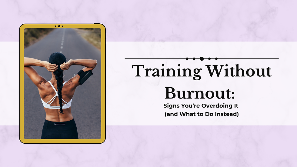 Signs You’re Overdoing It (and What to Do Instead) on white with purple background and left sided image of a woman taking a break from running