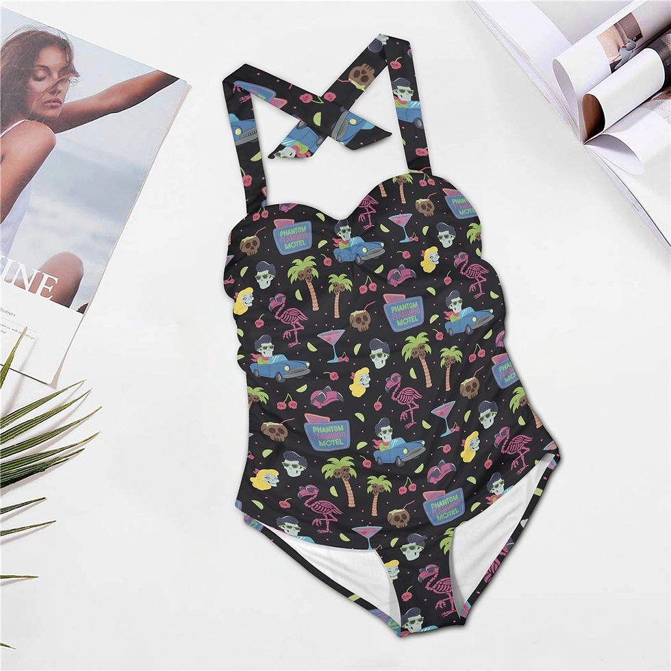 Thumbnail: Halter Neck Gather Chest Swimsuit - Phantom Flamingo