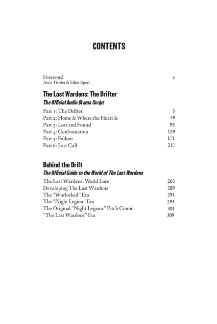 THE LAST WARDENS: THE DRIFTER TABLE OF CONTENTS