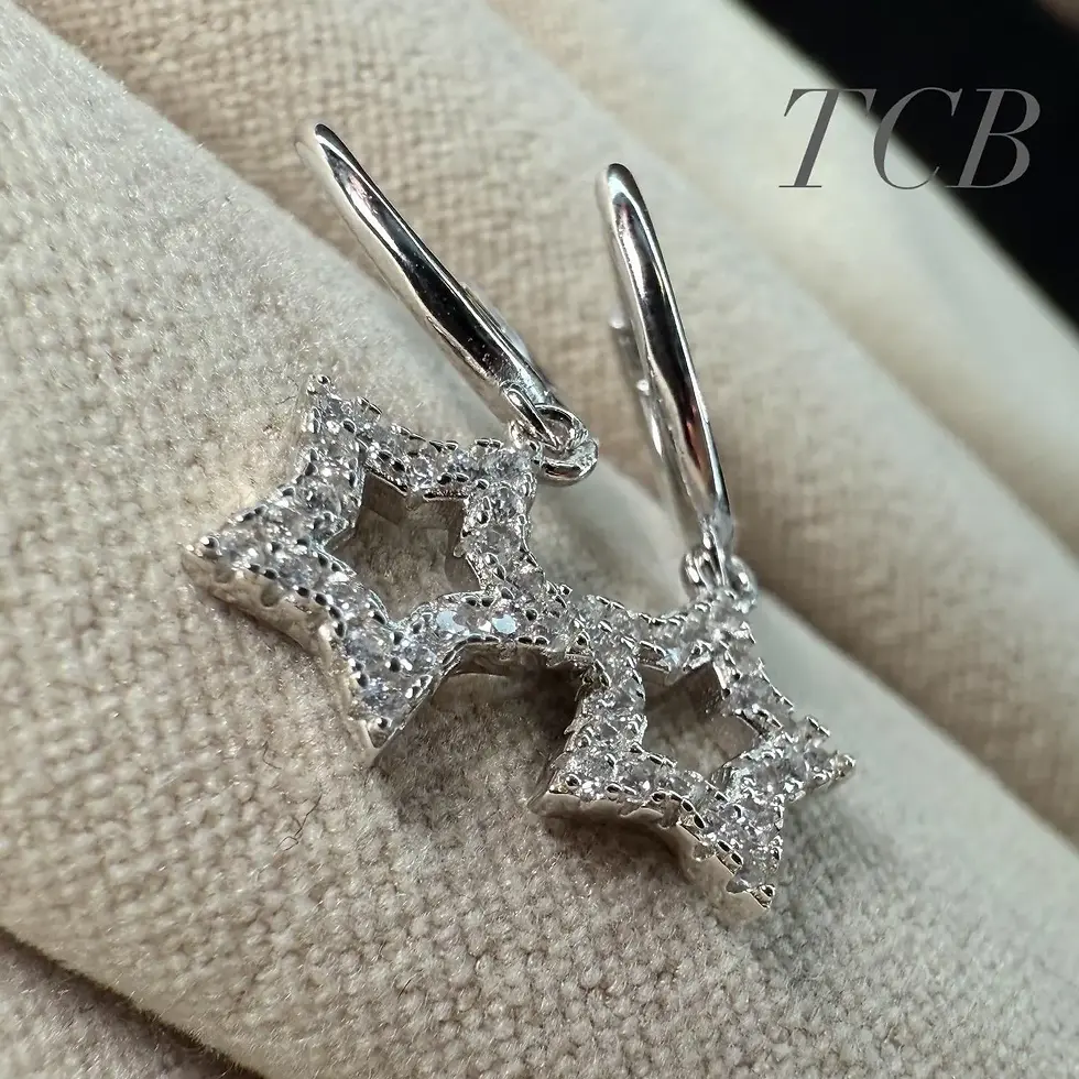 Thumbnail: Sparkling Small Star Charm Hoop Earrings: Sterling Silver 925