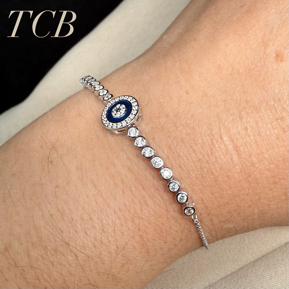 Thumbnail: Evil Eye/ Lucky Eye Solitaire on Bezel Set Cubic Zirconia Shoulder Slider Bracelet: Sterling Silver 925.