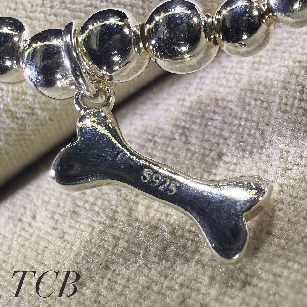 Thumbnail: Handmade Silver Beaded Bracelet With Dog Bone Charm: Sterling Silver 925.