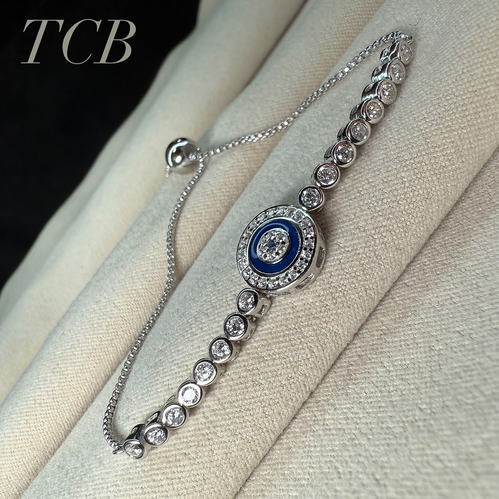 Thumbnail: Evil Eye/ Lucky Eye Solitaire on Bezel Set Cubic Zirconia Shoulder Slider Bracelet: Sterling Silver 925.