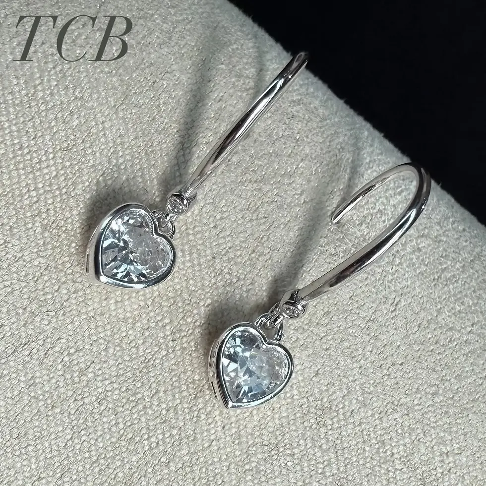 Thumbnail: Sparkling Crystal Clear Mini Heart Charm Earrings: Sterling Silver 925