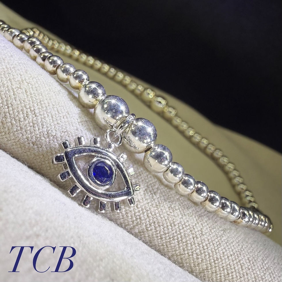 Thumbnail: Handmade Silver Beaded Bracelet With Evil Eye Charm: Silver 925