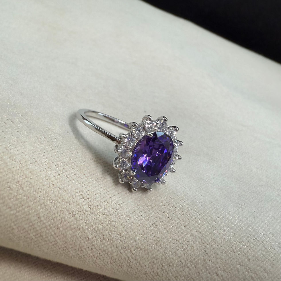 Thumbnail: Purple Sparkling Cluster Ring - Sterling Silver 925
