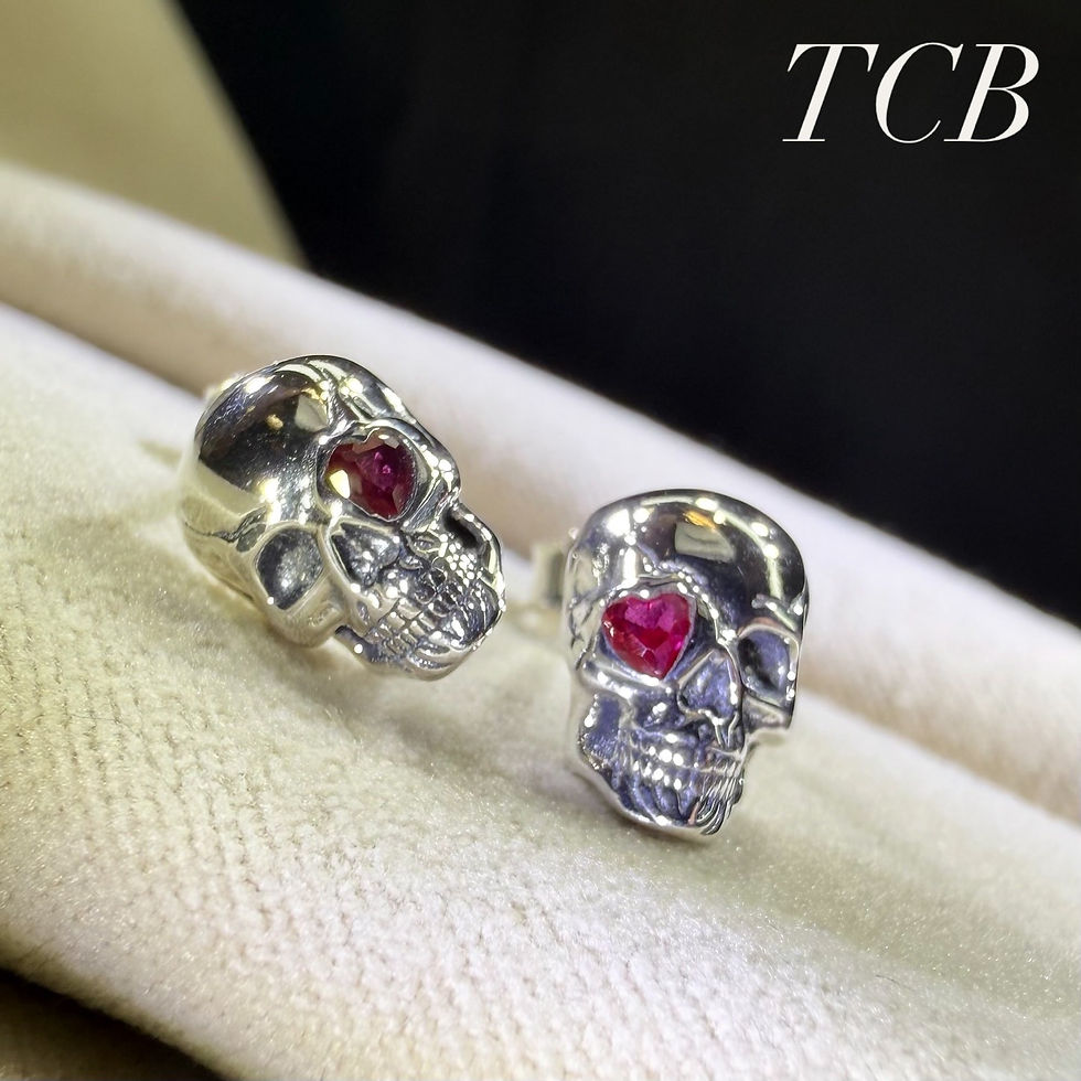 Thumbnail: Unique Skull Pink Heart-Shape Eye Stud Earrings - Silver 925