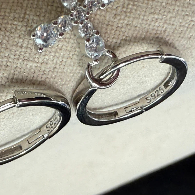 Thumbnail: Sparkling Cross Hoop Earrings - Sterling Silver 925