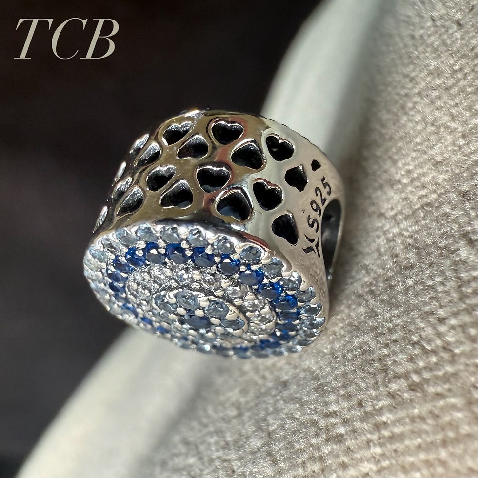 Thumbnail: Sparkling Evil Eye/Lucky Eye Bead Charm: Sterling Silver 925