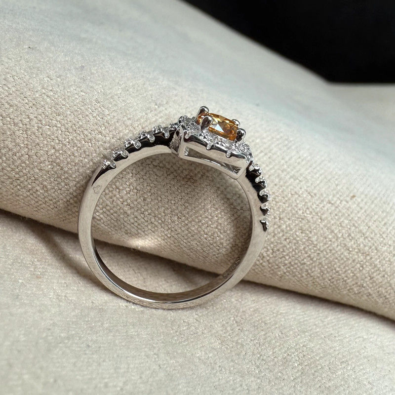 Thumbnail: -Stunning Sparkling Moissanite Ring With Yellow Centre Stone    Sterling Silver 925