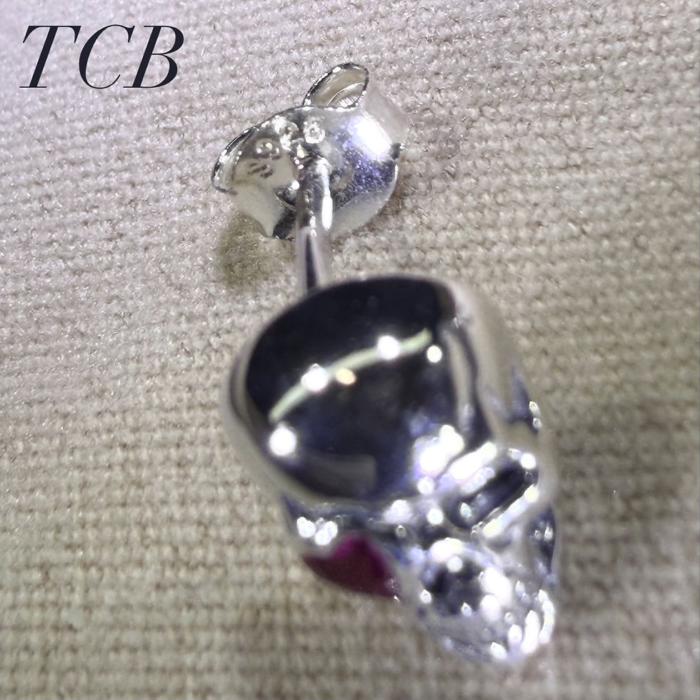 Thumbnail: Unique Skull Pink Heart-Shape Eye Stud Earrings - Silver 925