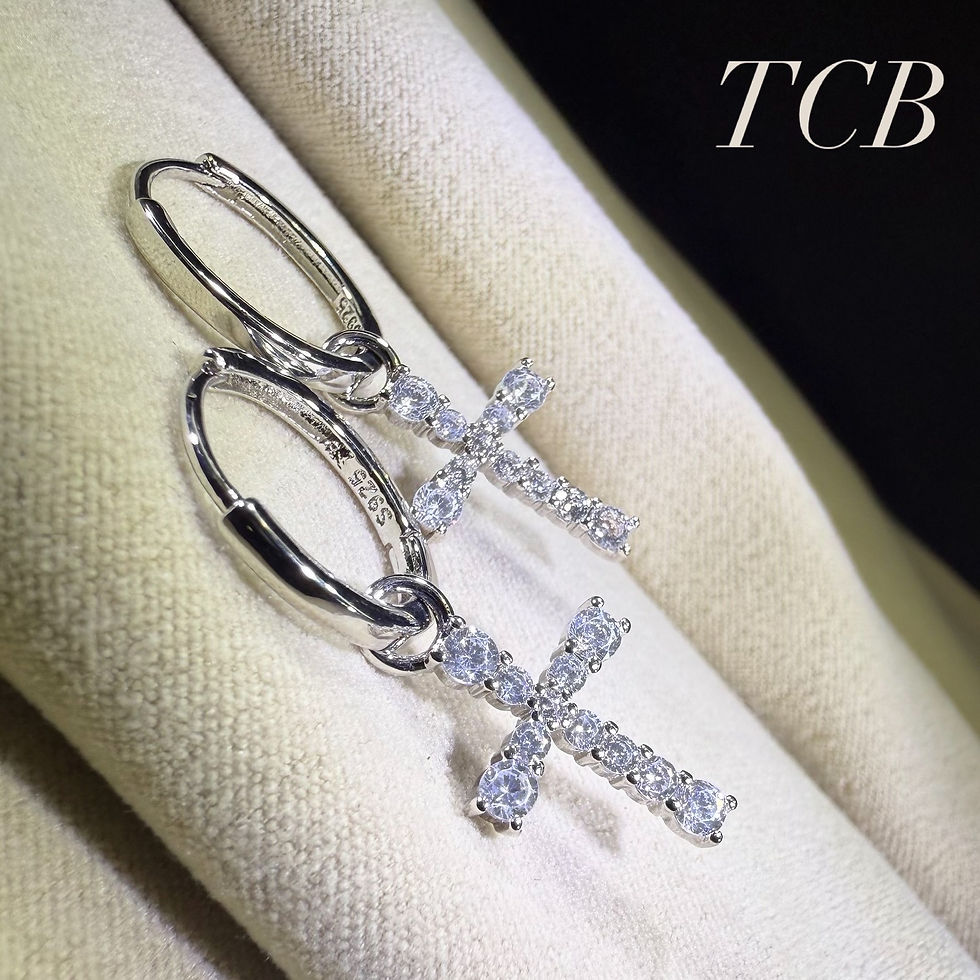Thumbnail: Sparkling Cross Hoop Earrings - Sterling Silver 925